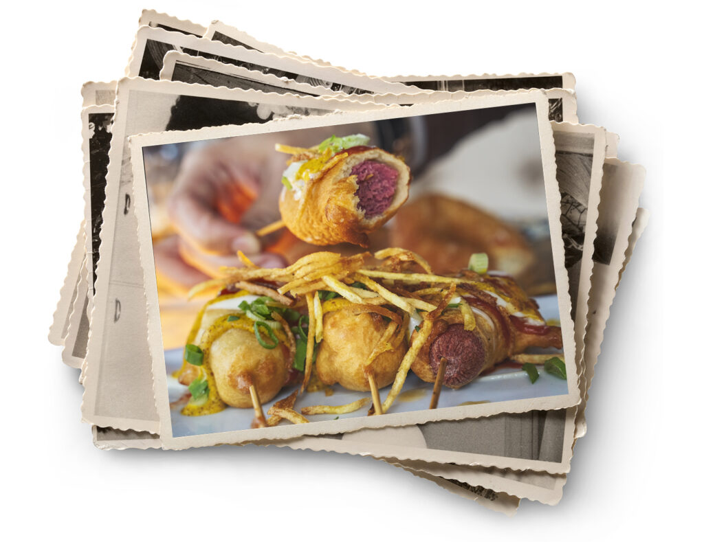 Vintage style photograph of corn dogs