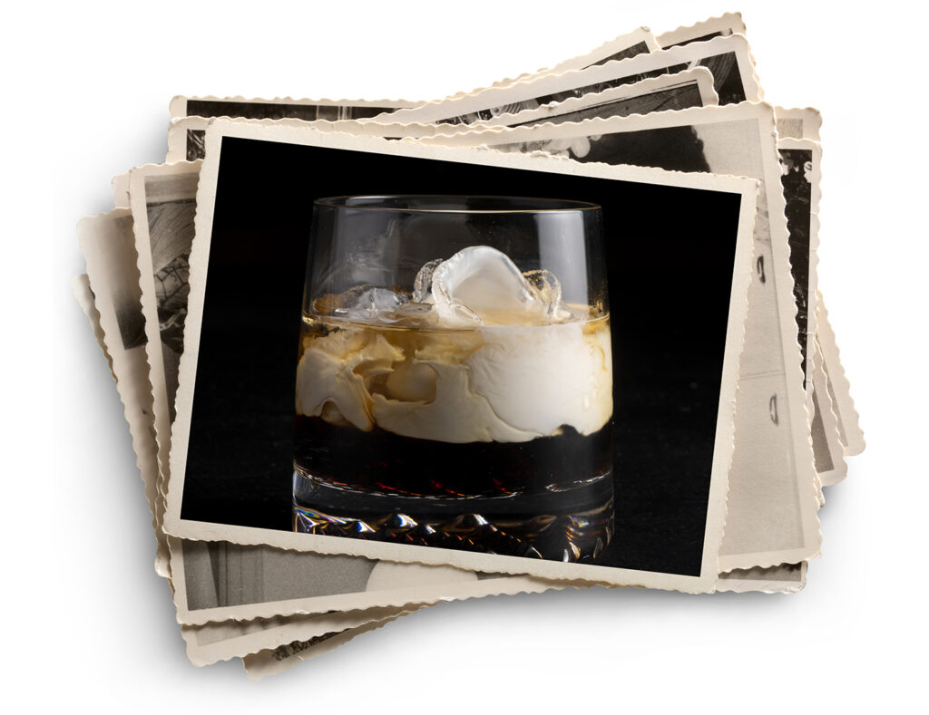 Vintage style photograph of a white Russian beverage